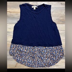 Michael Kors - Women's Blouse Size Large - Navy Blue Tank/Flower Pattern Bottom